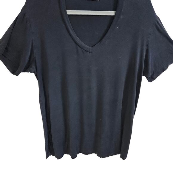 Public Habit Women's Size XL Basic Tee Shirt V-Neck Solid Black Closet Staple - Picture 3 of 6